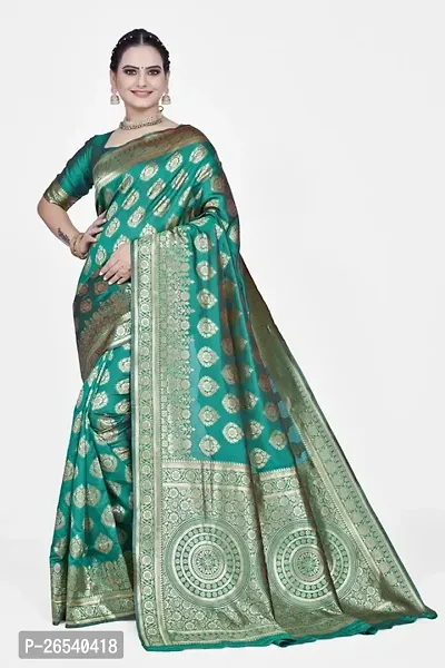 Stylish Silk Blend Zari Saree With Blouse Piece For Women-thumb0