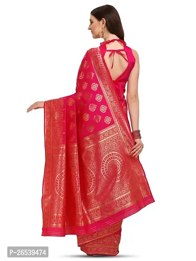 Stylish Pink Colored Kanjeevaram Silk Zari Woven Saree With Blouse Piece (Zari 1 Rani)-thumb3