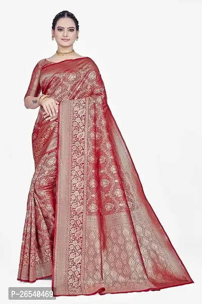 Stylish Silk Blend Zari Saree With Blouse Piece For Women-thumb0