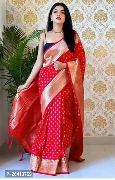 Beautiful Red Art Silk Zari work Woven Banarasi Saree With Blouse Piece-thumb0