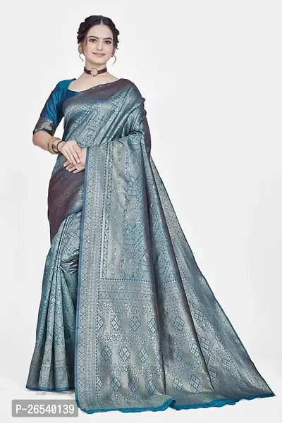 Stylish Silk Blend Zari Saree With Blouse Piece For Women