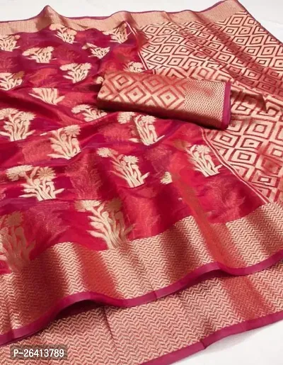 Beautiful Red Art Silk Zari work Woven Banarasi Saree With Blouse Piece-thumb0