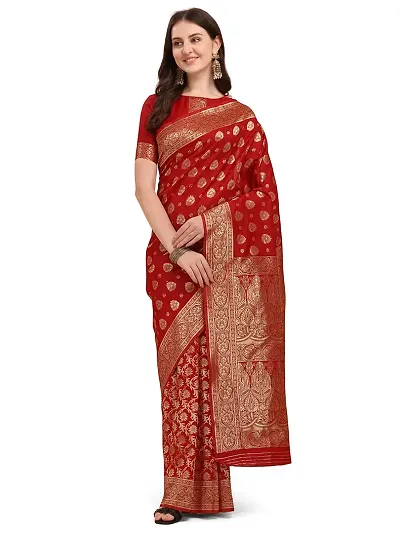 Stylish Silk Blend Saree With Blouse Piece For Women