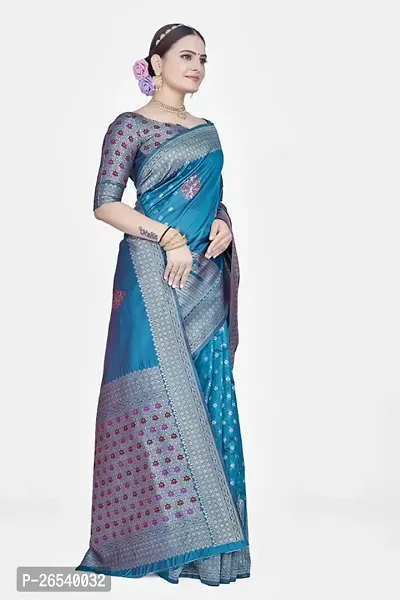 Stylish Silk Blend Zari Saree With Blouse Piece For Women-thumb5