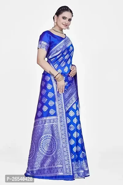 Stylish Silk Blend Zari Saree With Blouse Piece For Women-thumb5