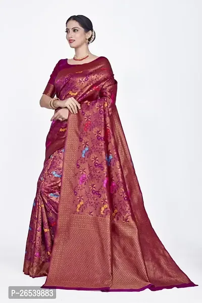 Stylish Silk Blend Zari Saree With Blouse Piece For Women-thumb4