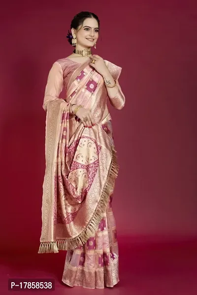 Beautiful  Organza  Jacquard Saree with Blouse Piece For Women-thumb5