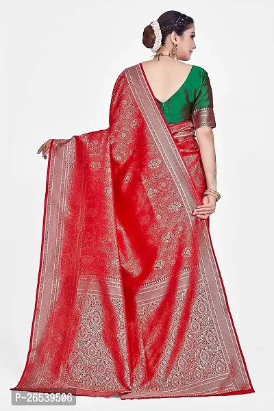 Stylish WomenS Jacquard Banarasi Silk Saree With Unstitched Blouse Piece-thumb2