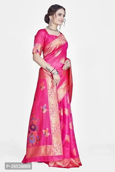 Stylish Silk Blend Zari Saree With Blouse Piece For Women-thumb5