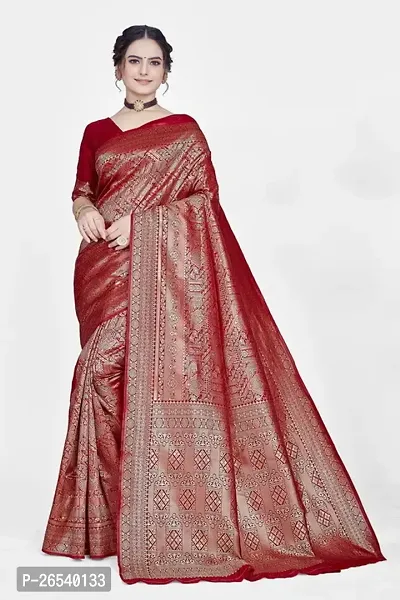 Stylish Silk Blend Zari Saree With Blouse Piece For Women