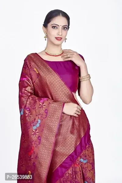 Stylish Silk Blend Zari Saree With Blouse Piece For Women-thumb3