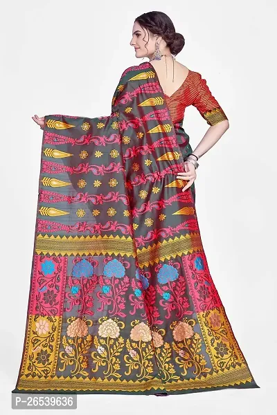 Stylish Silk Blend Banarasi Saree With Unstitched Blouse Piece-thumb2