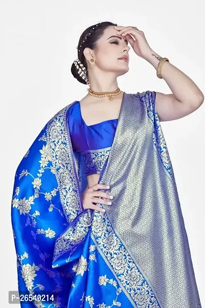 Stylish Silk Blend Zari Saree With Blouse Piece For Women-thumb3