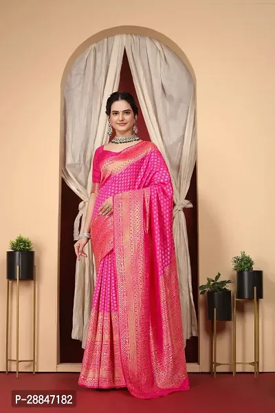 Stylish Pink Art Silk Saree With Blouse Piece For Women-thumb0