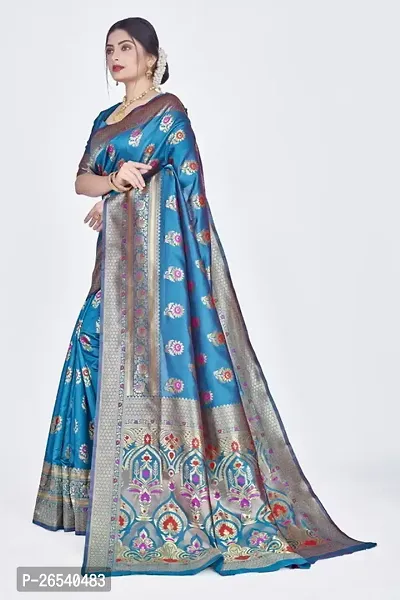 Stylish Silk Blend Zari Saree With Blouse Piece For Women-thumb4