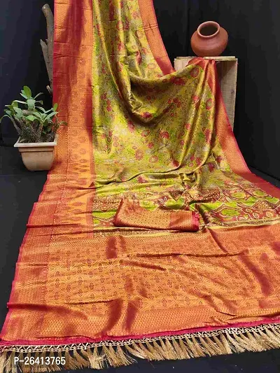 Beautiful Green Art Silk Zari work Woven Banarasi Saree With Blouse Piece-thumb0