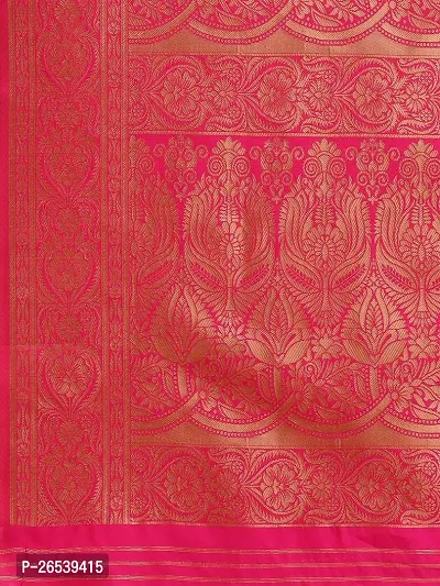 Stylish Pink Colored Kanjeevaram Silk Zari Woven Saree With Blouse Piece-thumb5