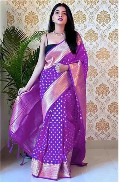 NAISHU TRENDZ Women's Kanjivaram Soft Lichi Banarasi Silk Saree With Blouse Piece (Shree Vivera Purple)
