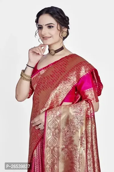 Stylish Silk Blend Zari Saree With Blouse Piece For Women-thumb3