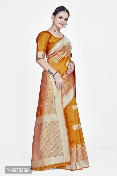 Stylish Silk Blend Zari Saree With Blouse Piece For Women-thumb5