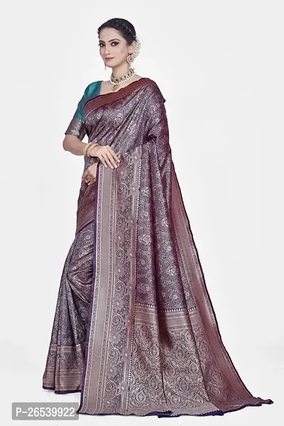 Stylish Silk Blend Zari Saree With Blouse Piece For Women-thumb4