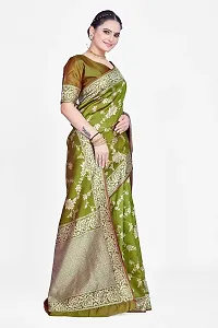 Stylish Premium Mehendi Green Coloured Banarasi Saree With Zari Embellishments And Unstitched Blouse Piece-thumb3