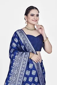 Stylish Silk Blend Zari Saree With Blouse Piece For Women-thumb2