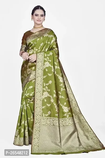 Stylish Silk Blend Zari Saree With Blouse Piece For Women-thumb0