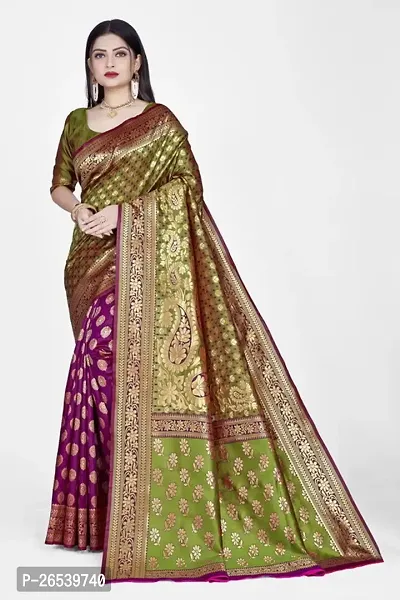 Stylish Silk Blend Zari Saree With Blouse Piece For Women