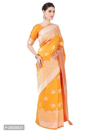 Stylish Orange Colored Banarasi Silk Zari Woven Saree With Blouse Piece-thumb2