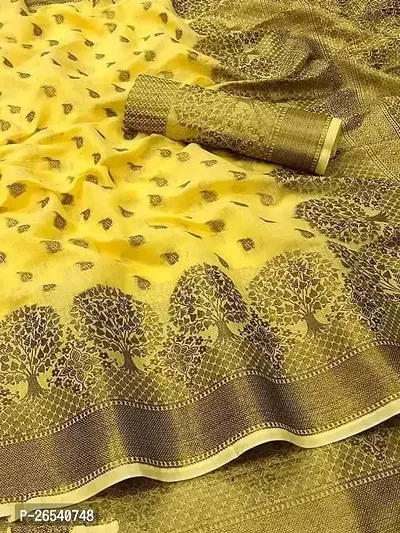 Stylish Soft Silk Yellow Saree With Blouse Piece For Women