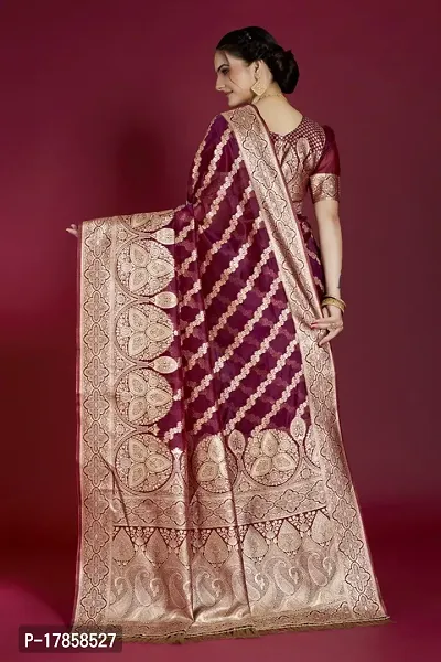 Beautiful  Organza  Jacquard Saree with Blouse Piece For Women-thumb2