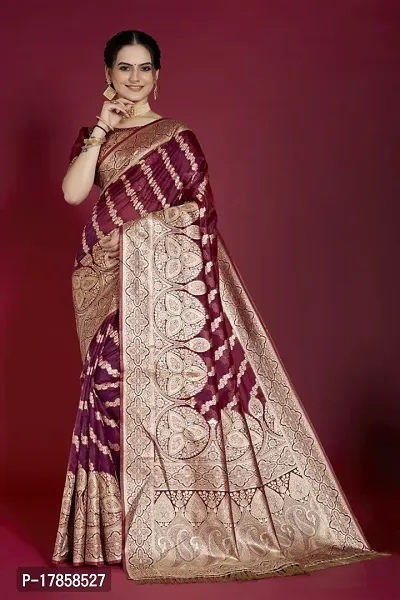 Beautiful  Organza  Jacquard Saree with Blouse Piece For Women-thumb0