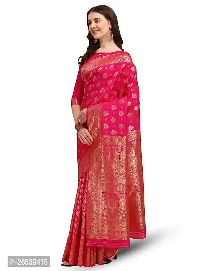 Stylish Pink Colored Kanjeevaram Silk Zari Woven Saree With Blouse Piece-thumb2