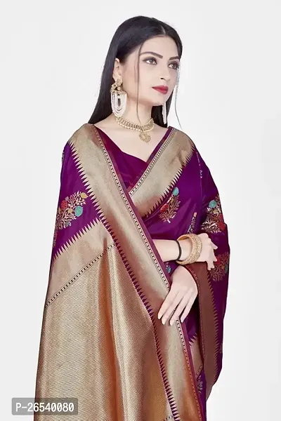 Stylish Silk Blend Zari Saree With Blouse Piece For Women-thumb3