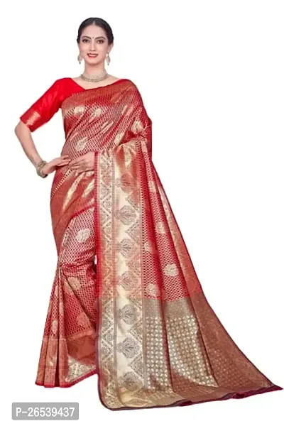 Stylish Silk Blend Woven Banarasi Saree With Unstitched Blouse-thumb0