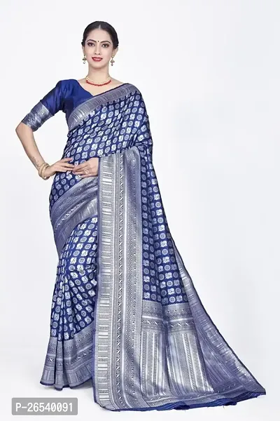 Stylish Silk Blend Zari Saree With Blouse Piece For Women