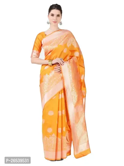 Stylish Orange Colored Banarasi Silk Zari Woven Saree With Blouse Piece-thumb0