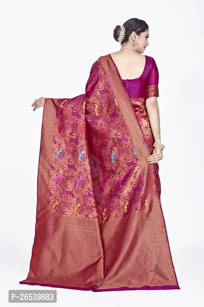 Stylish Silk Blend Zari Saree With Blouse Piece For Women-thumb2