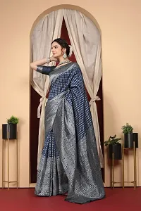 Stylish Navy Blue Art Silk Saree With Blouse Piece For Women-thumb1