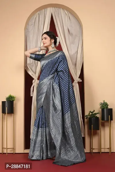 Stylish Navy Blue Art Silk Saree With Blouse Piece For Women-thumb2