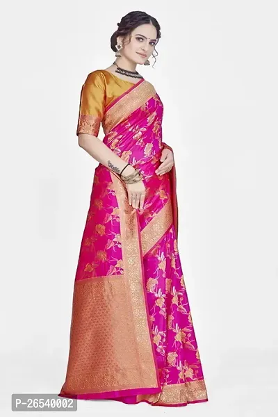 Stylish Silk Blend Zari Saree With Blouse Piece For Women-thumb5