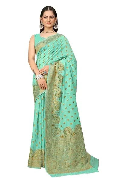 Stylish Silk Blend Zari Saree With Blouse Piece For Women