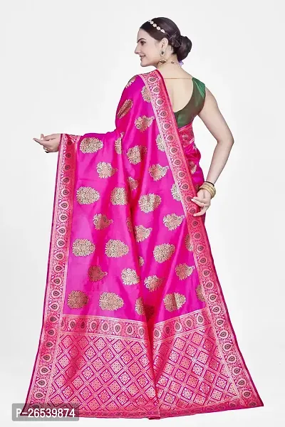 Stylish Silk Blend Zari Saree With Blouse Piece For Women-thumb2