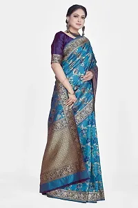 Stylish Silk Blend Zari Saree With Blouse Piece For Women-thumb3