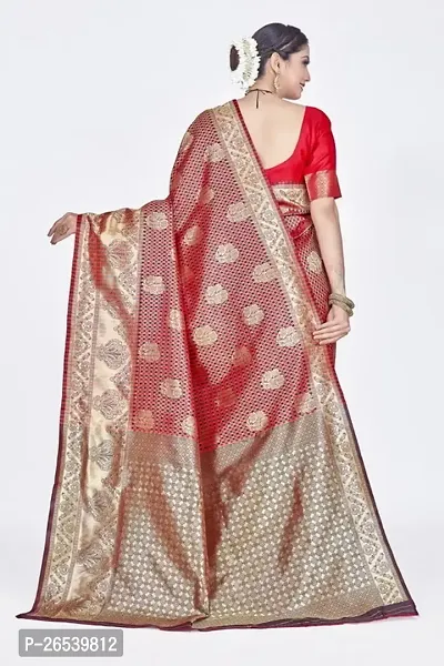 Stylish Silk Blend Zari Saree With Blouse Piece For Women-thumb2