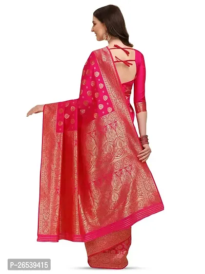 Stylish Pink Colored Kanjeevaram Silk Zari Woven Saree With Blouse Piece-thumb3