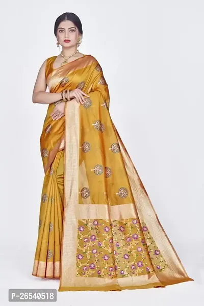 Stylish Silk Blend Zari Saree With Blouse Piece For Women-thumb0