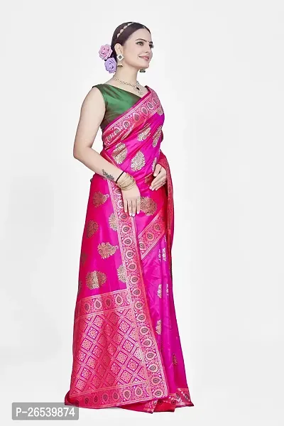 Stylish Silk Blend Zari Saree With Blouse Piece For Women-thumb5