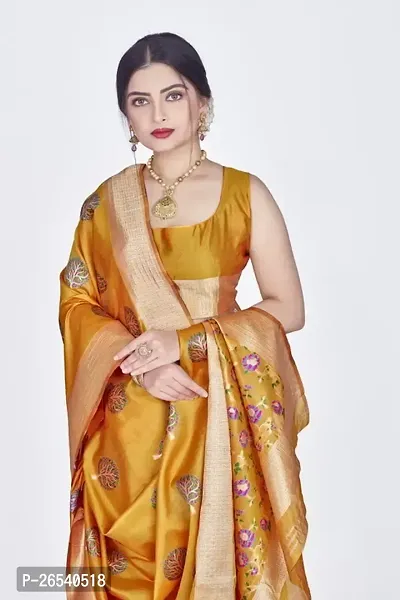 Stylish Silk Blend Zari Saree With Blouse Piece For Women-thumb3